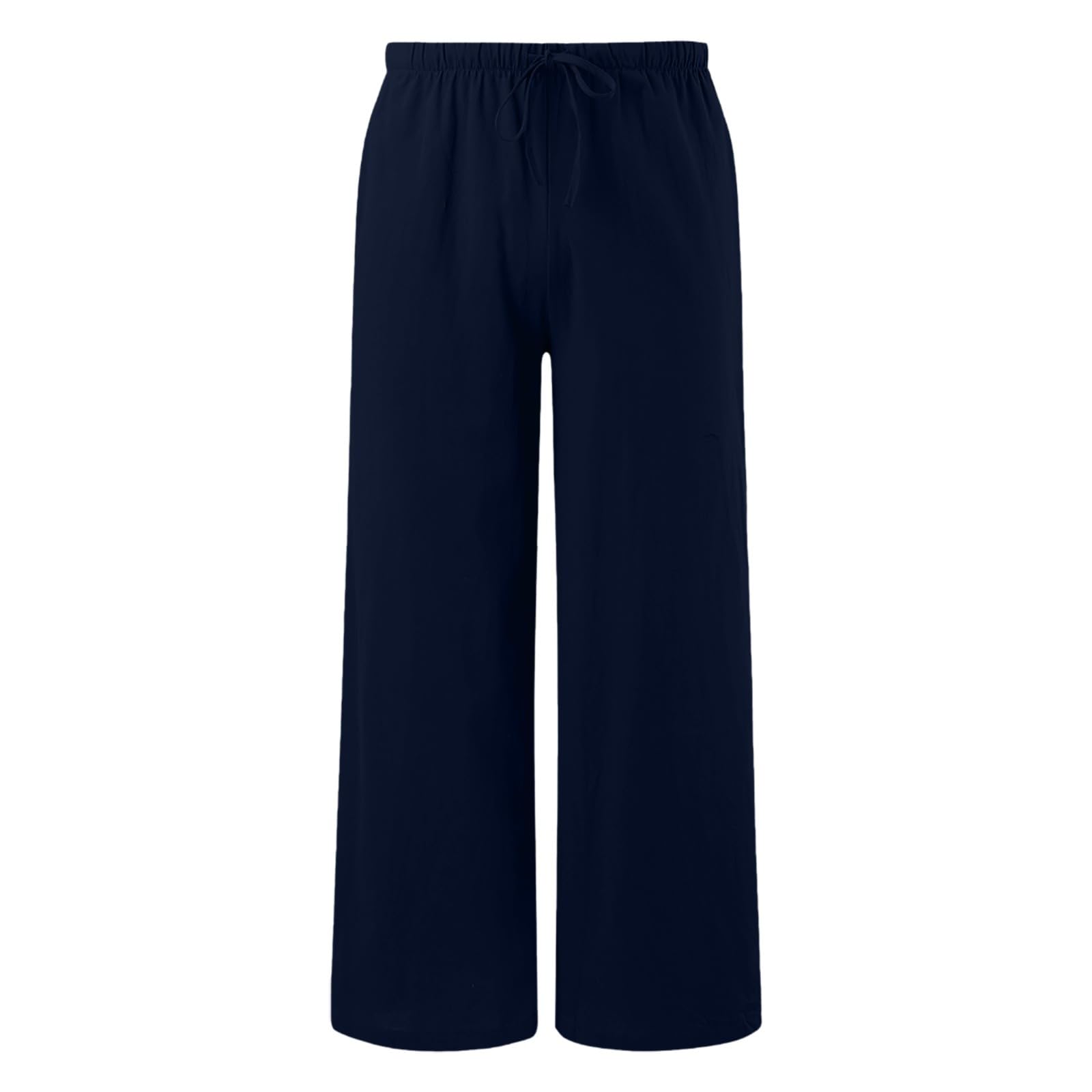 Pantalon long Palazzo en coton et lin à jambes larges - Taille élastique - Léger - Décontracté - Avec poches - Pour enfants - Solide - Été - École - Pantalon droit