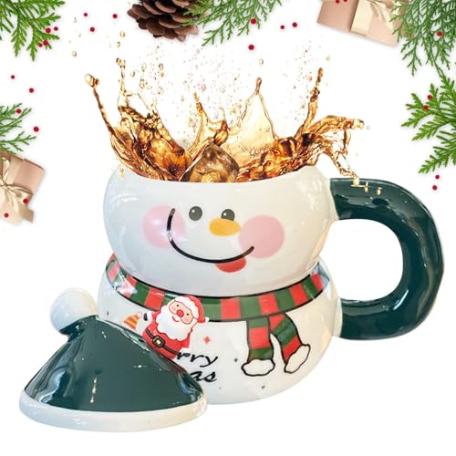 Taza de café navideña de cerámica con tapa para tus acampadas y hogar 2