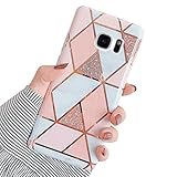 Hpory Kompatibel mit Galaxy S7 Edge Hülle, Handyhülle Samsung Galaxy S7 Edge Marmor Muster TPU Silikon Transparent Bumper Schale Back Case Cover Tasche Etui Schutzhülle für Mädchen Damen - Pink Weiß
