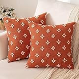 MIULEE Set of 2 Decorative Throw Pillow Covers Rhombic Jacquard Pillowcase Soft Square Cushion Case for Couch Sofa Bed Bedroom Living Room, 18x18 Inch, Burnt Orange