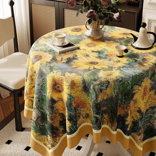 Surwin Mantel Hule Mesa Redonda, Manteles de PVC Pintura al óleo de Flores, Mantel Antimanchas Impermeable, Manteles Mesa Rectángulo, Ropa Mesa Camilla Lavable para Comedor (Amarillo 2,100x160cm)