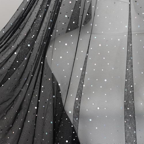 HAVII 59" x 2 Yards Black Glitter Tulle Fabric Laser Sequin Tulle for Tutu Skirts Sewing DIY Crafts Photographic Props Birthday Party Decor