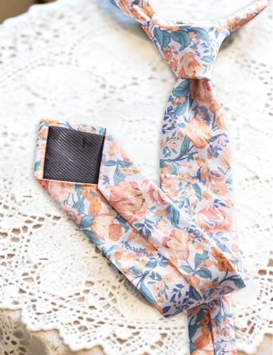 Image of Barry.Wang 100% Cotton Floral Ties for Men 63 inch Extra Long Necktie Clip