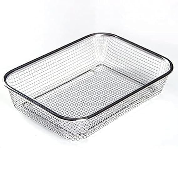 Stainless Steel Wire Mesh Basket, Rectangular, 34 x 25 x 7 cm, Kitchen Storage Organizer for Fruit, Vegetable Washing and Draining-image-1