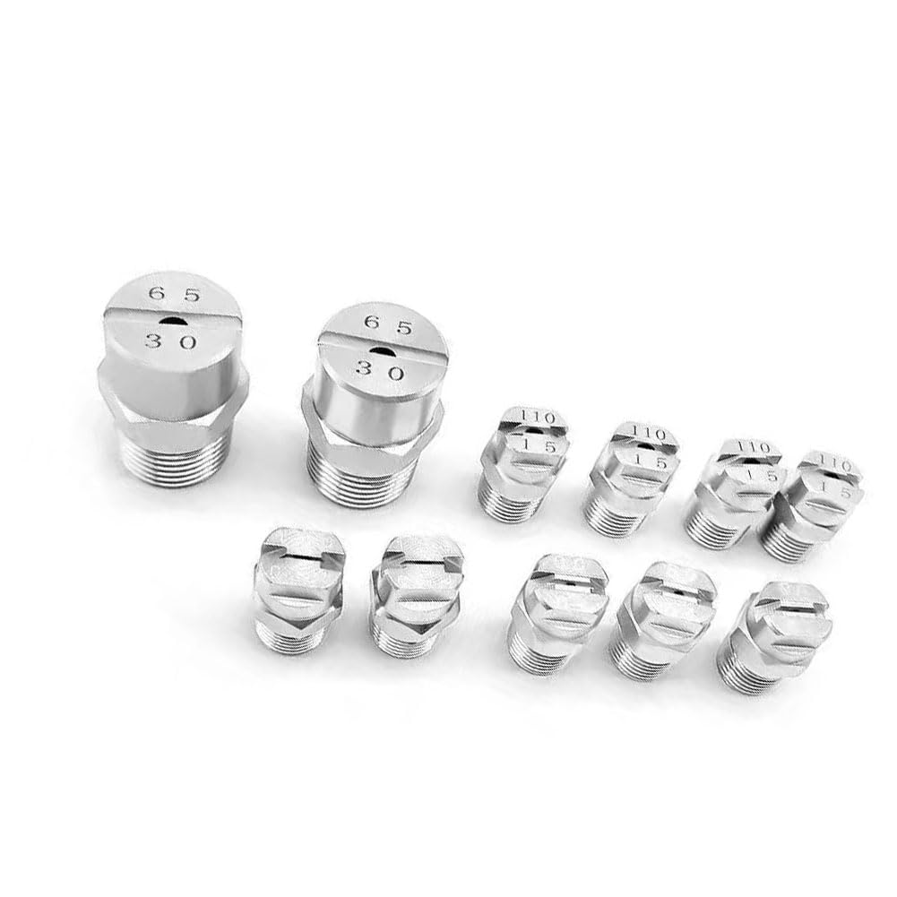 punta de la boquilla, Boquilla de abanico plano de 65° de acero inoxidable, 1/8, 1/4, 3/8, 1/2 BSPT macho, paquete de 10(No.10: 1/2 (2.0 Mm Aperture),10pcs)