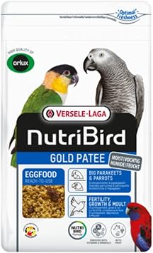 Versele-Laga NutriBird Gold Patee Large Parakeets & Parrots | 1 kg | Ready-to-Use Egg Food | Moisten with Natural Honey | With Rosehip, Rowan Berries & Raisins