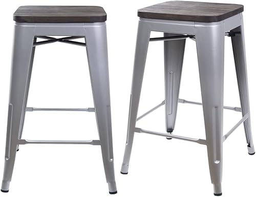 Miniatura 281 de GIA Taburete de mostrador sin respaldo de 24 pulgadas, cantidad de 4, bronce con asiento de madera clara Negro -,Café,Gris,gris, (Gun