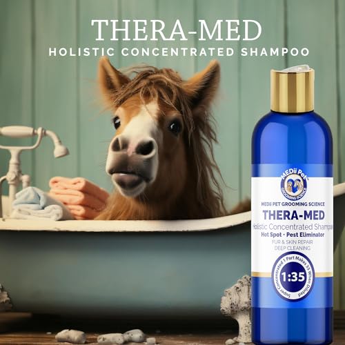 Image of THERA-MED Hypoallergenic Dog Shampoo - Natural Scent, Easy Rinse, Medicated Itch Relief, Vet-Grade Quality - 16 Oz Makes 4 Gallons - for Sensitive Dogs - Trusted Grooming Solution