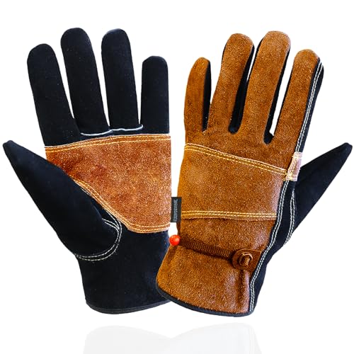OLSON DEEPAK Leather Heavy Duty Heat Resistant Safety Gauntlet Gloves Used for Welding Fireplace Oven Woodburner Stoves BBQ 1pair (BROWN 2XL)