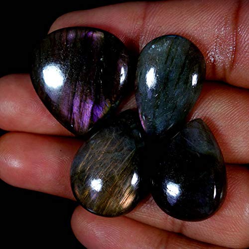 Qualitygems Rough for Gemstone Labradorite Rough Labradorite Specimen Rough Jewelry Amazing Rough Slice Rough 98.85CTs 100% Natural Wholesale LOT Purple Labradorite 4 PCS PEAR CAB Gemstone