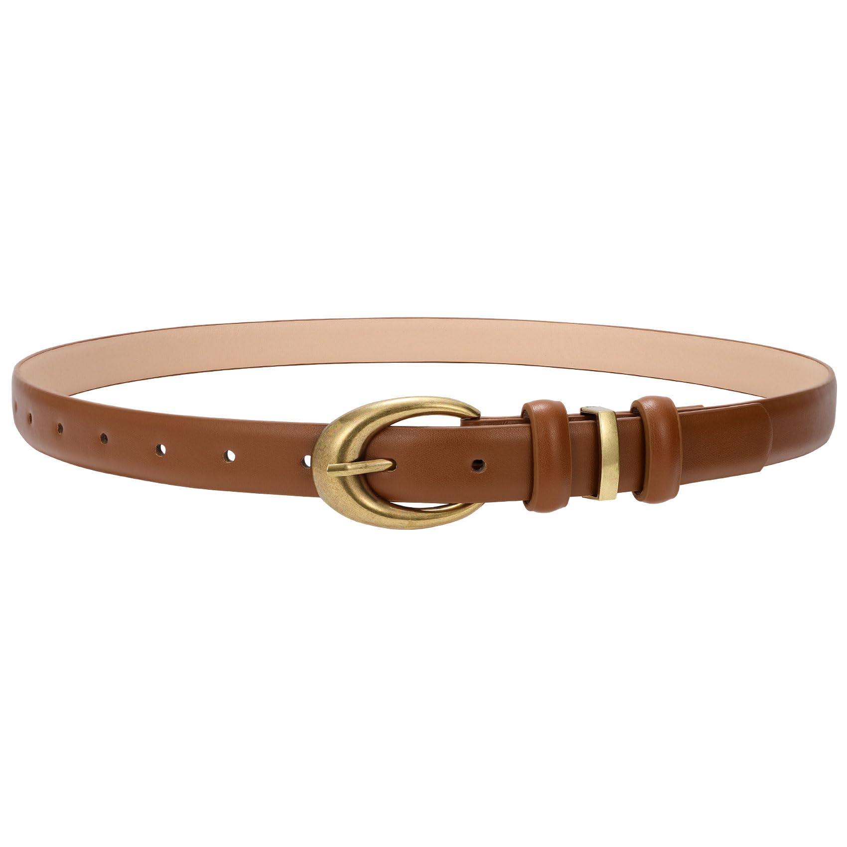 TRIWORKS Women Leather Belt for Jeans Pants Fashion Ladies Skinny Faux Leather Dress belt with Gold Buckle