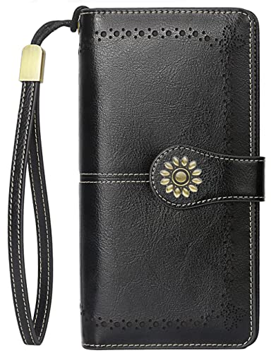 Lavemi Womens Large Capacity Genuine Leather RFID Blocking Wallets Wristlet Clutch Card Holder2