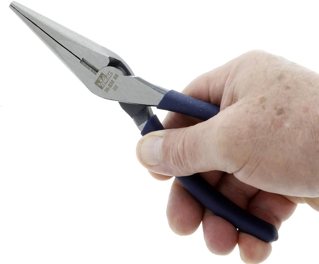 IDEAL INDUSTRIES INC. 35-038 Long Nose Plier – 8.5 in., Pliers with Dipped Grip Handles, Cutter, Serrated Jaws