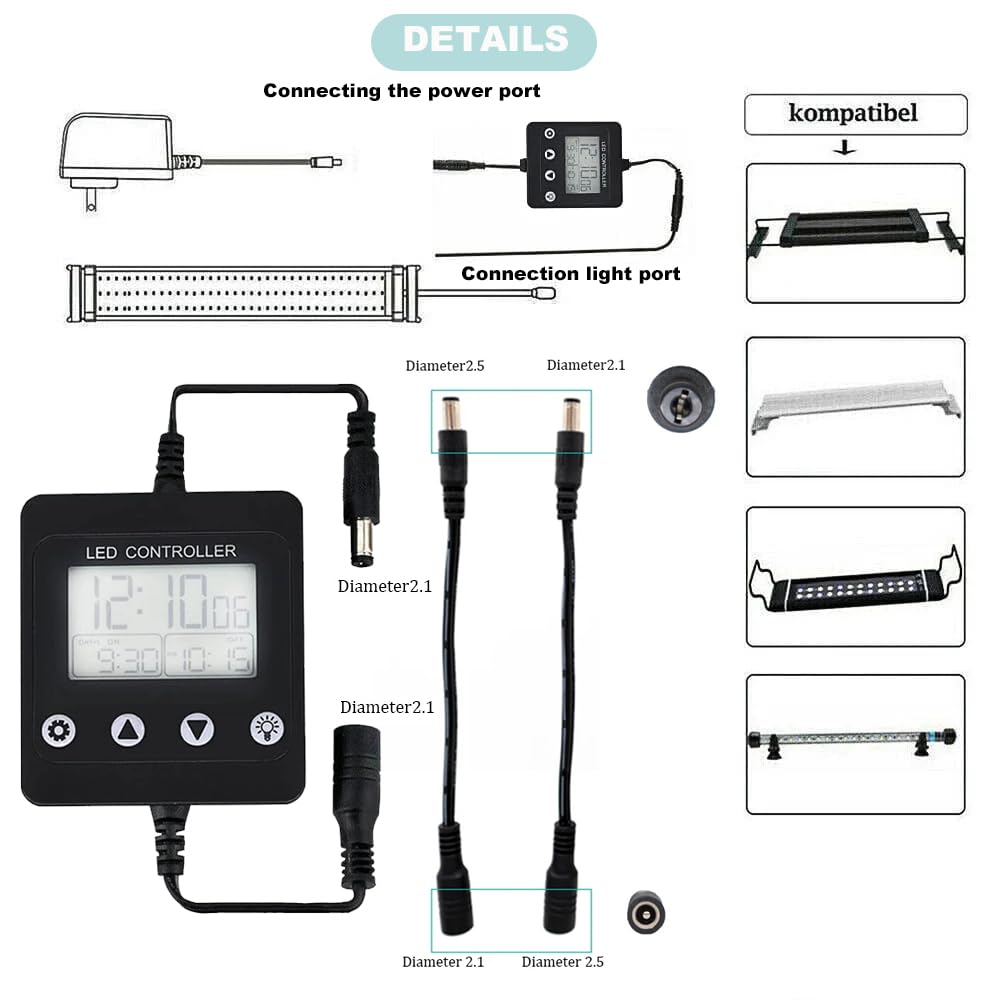 Timer dell'Acquario, Centralina Alba Tramonto, Illuminazione Acquario Luce Timer Fish Tank Light Controller Digitale Dimmer,Utilizzato Anche Come Modulatore Di Luce,Memoria