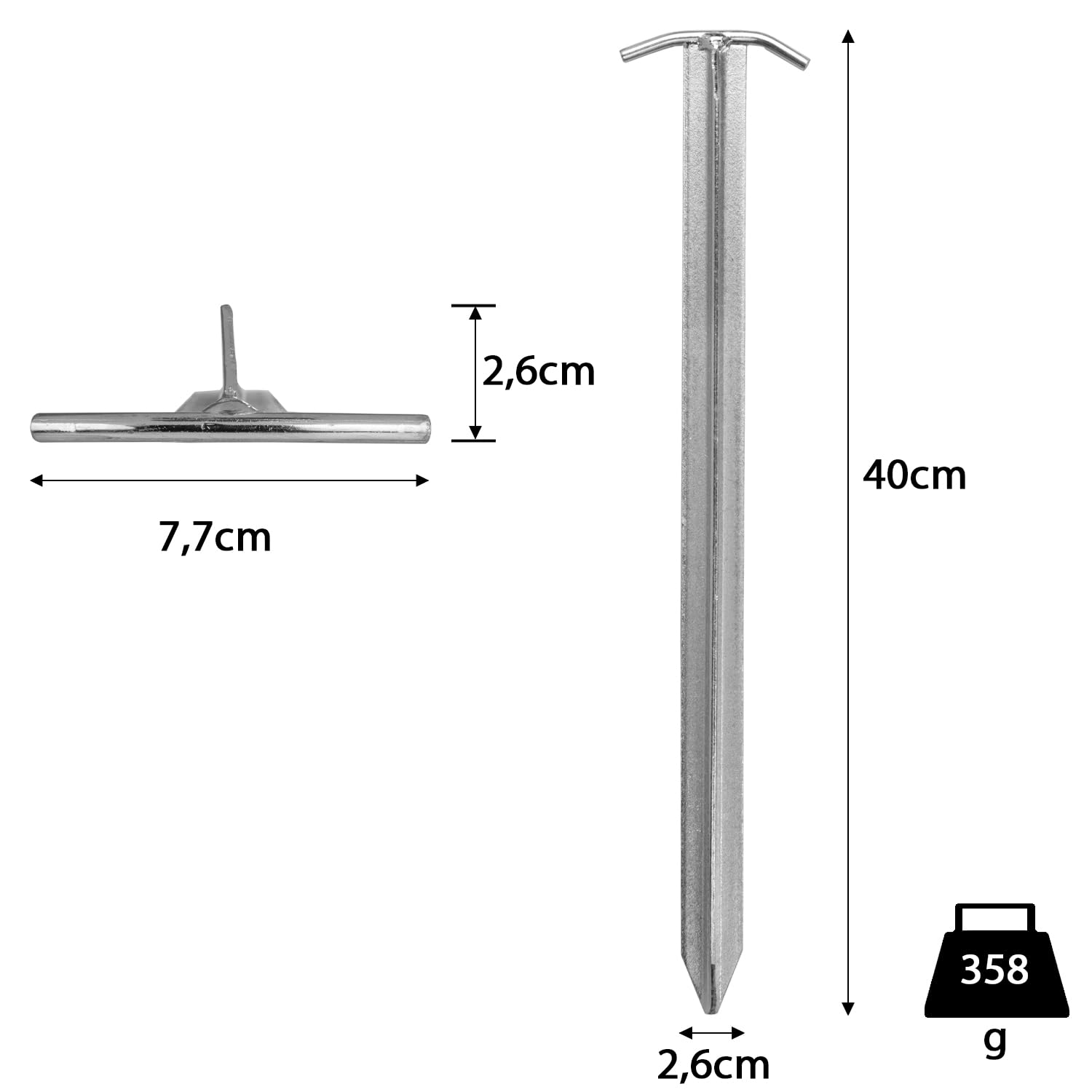 Moritz Zelthering T-Profil 20 Stück 40 cm Stahl verzinkt – Hering hart | Breite 2,5 cm und Dicke 2 cm, besonders standfest, rostgeschützt, für harte und steinige Böden, Vorzelt, Pavillon und Plane