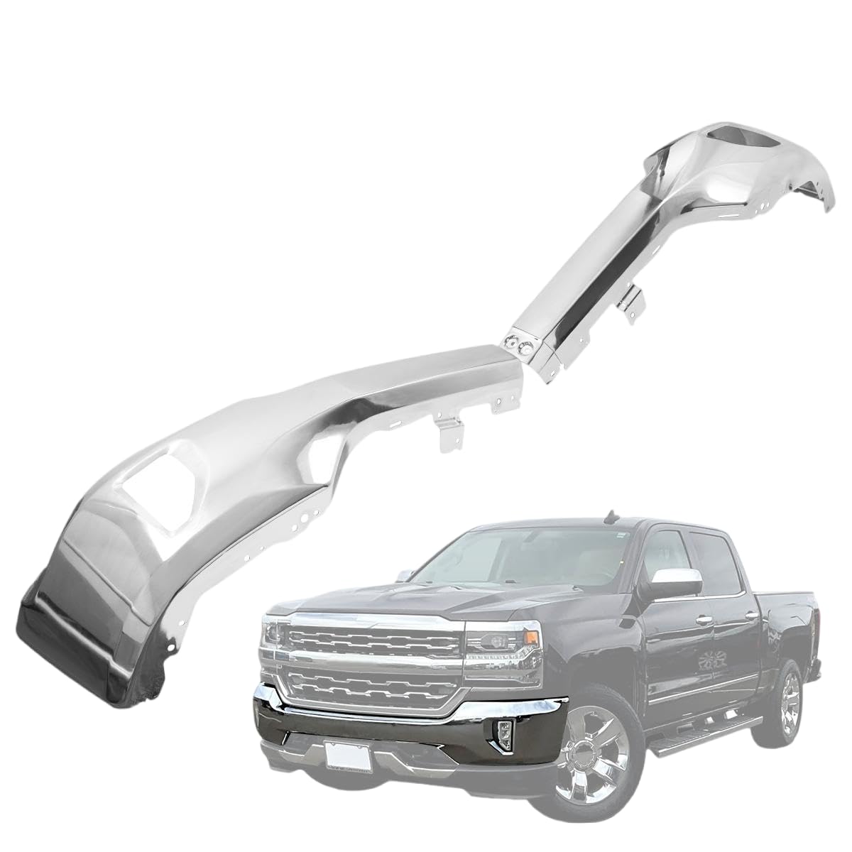 Chrome Front Bumper Face Bar with Fog Light Holes Fit For Chevy Silverado 1500 2016 2017 2018 2019, Steel Material 84029801
