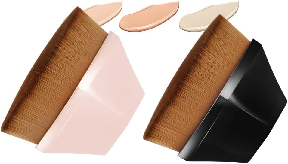 AUAUY Brocha Maquillaje, Brocha de Base Facial Profesional, Brochas de Maquillaje Base, Brocha Maquillaje Fluido, Brocha Colorete con Caja, para Mezclar Cosméticos, Líquido o Polvos - Negro+Rosa