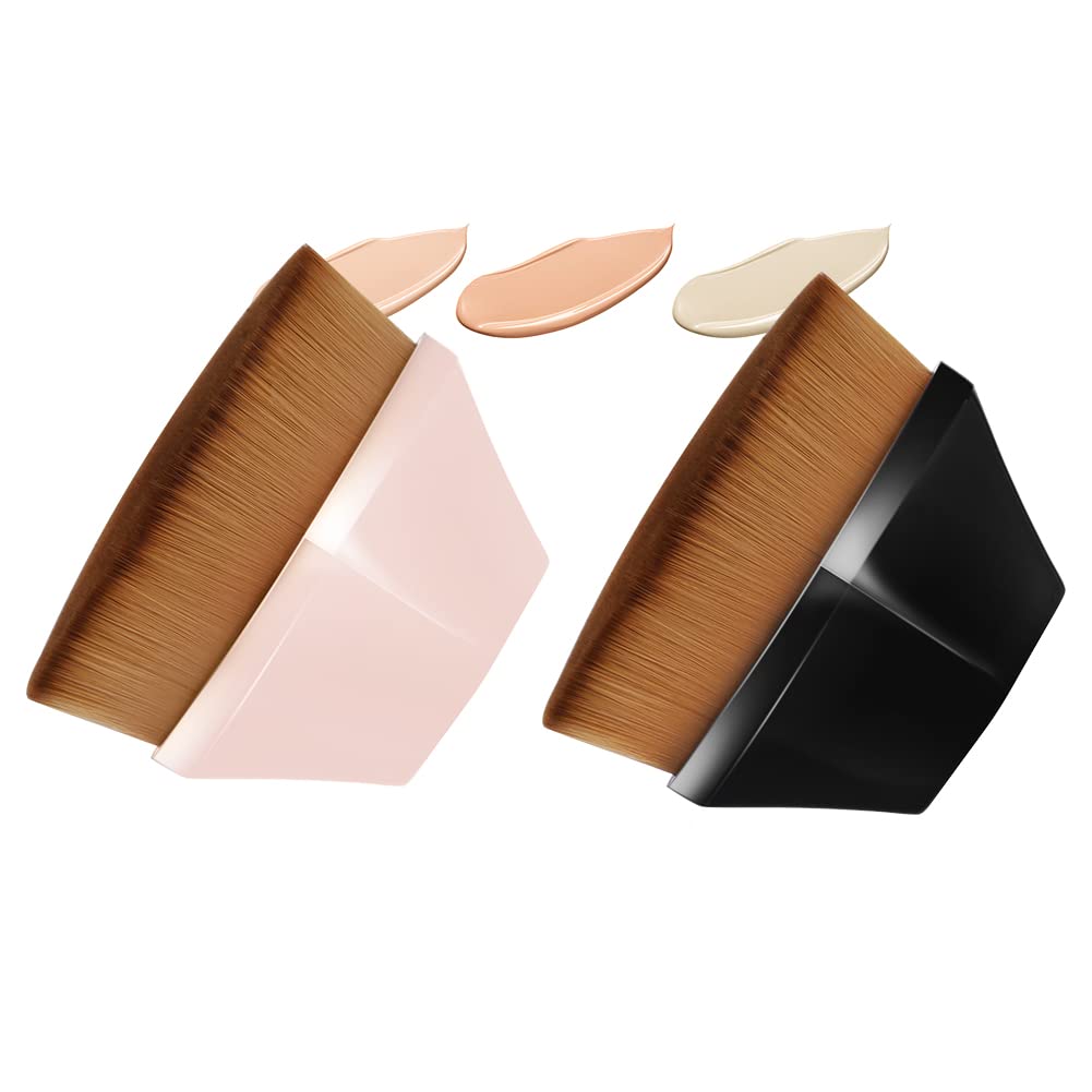 AUAUY Brocha Maquillaje, Brocha de Base Facial Profesional, Brochas de Maquillaje Base, Brocha Maquillaje Fluido, Brocha Colorete con Caja, para Mezclar Cosméticos, Líquido o Polvos - Negro+Rosa