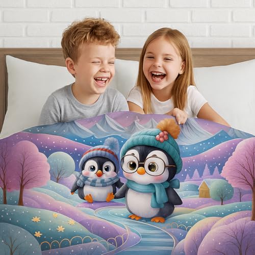 Image of King Size 7D Digital Print Bedsheet - 350 TC Cotton, Kids Friendly Design, Soft & Breathable 180 GSM Fabric, Machine Washable, Gift-Ready Packaging. (108x108 Inches). (Penguin)