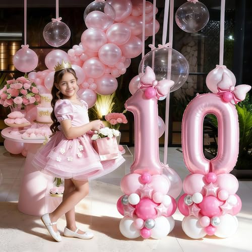 Image of 40 Inch Pink Number 0 Balloon Tower Birthday Decorations for Girls Women