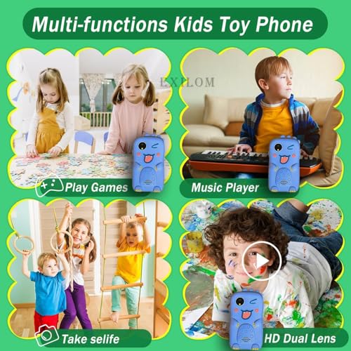 Image of Kids Smart Phone for Girls & Boys Ages 3-10 Toddler Learning Toy Touchscreen Mobile with Dual Camera Play Cellphone Games Music Christmas & Birthday Gift for Kids (Blue Dino)