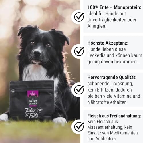 Tales & Tails Leckerli für Hunde, 100% Ente, 250g Tüte