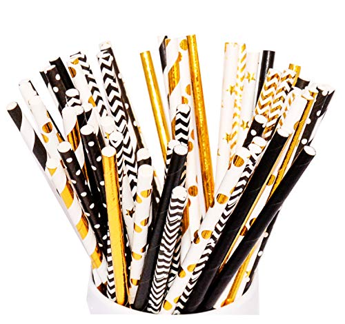 Pitillos de papel biodegradables negro y dorado 150 piezas miniatura 1