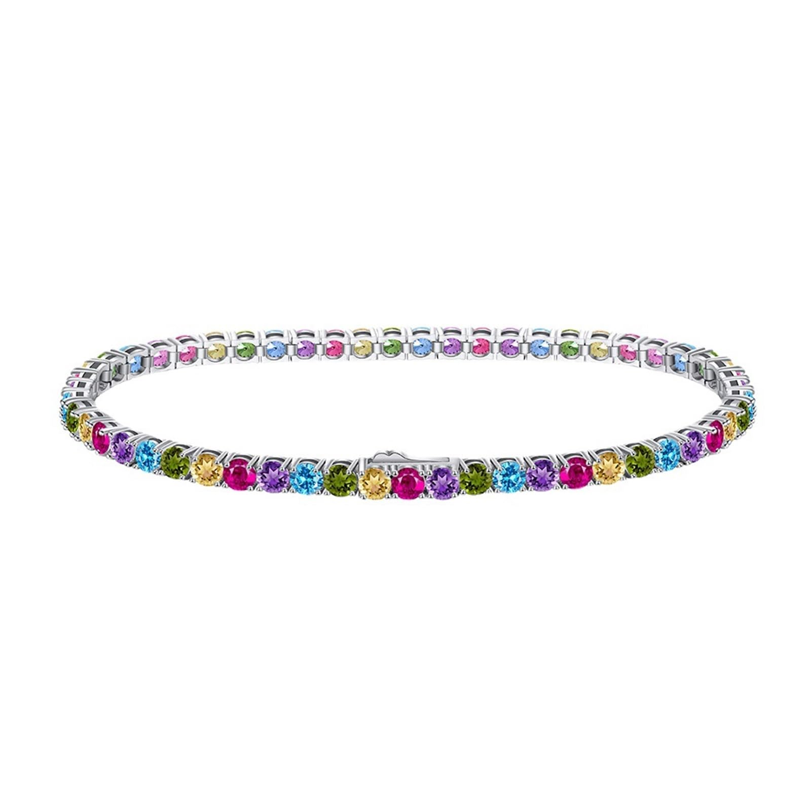 Bracciale Argento 925 Donna, Bracciali Donna Tennis Rotondo Zirconi Colorata 3MM Braccialetto - Gioielli Regalo per Mamma Amica Ragazza