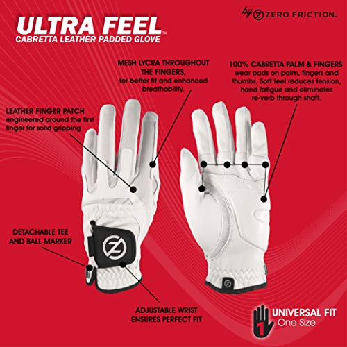 Zero Friction Ultra Feel Cabretta Leather Golf Glove, White, Lh, Universal-Fit #TOP13