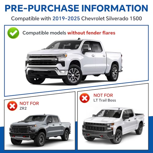 Image of Mud Flaps for 2025 2024 2023 2022 2021 2020 2019 Chevy Silverado 1500 Accessories Heavy Duty Front & Rear Mud Splash Guards (NOT FITS ZR2, LT Trail Boss, Custom Trail Boss), Non-Drilling