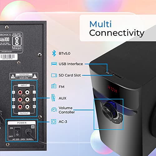 Image of ZEBRONICS Bronze 100 72 Watts RMS, 4.1 Speaker with Bluetooth 5.0, LED Display & Lights, Remote Control, USB, SD, AUX Input, FM Radio and Stylish Design