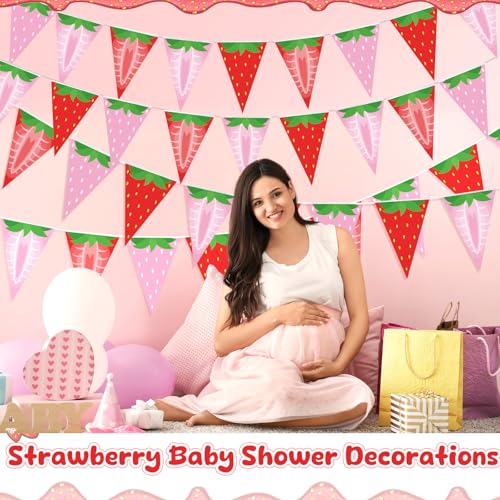 Image of Gersoniel 5 Pcs Strawberry Party Decorations Berry Pennant Banner | Pre-strung Triangle Flags for Red Berry Themed Birthday, Baby Shower, Wedding Party, Classroom Decorations, Paper Bunting