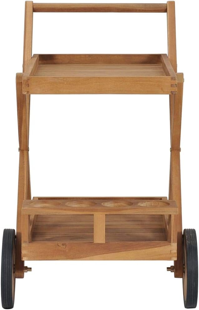 Tea Trolley Solid Teak Wood Durable Serving Cart Kitchen Storage Cart with Wheels Rolling Kitchen Island Compact Mobile Cart for Dining and Food Service
