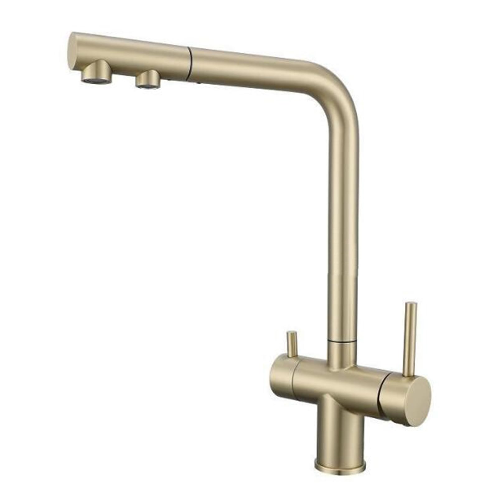 Grifo de Cocina Osmosis 3 Vias Extraíble Grifo de Cocina Acero Inoxidable 2 Mandos Grifo 3 Vias Osmosis-Oro Cepillado