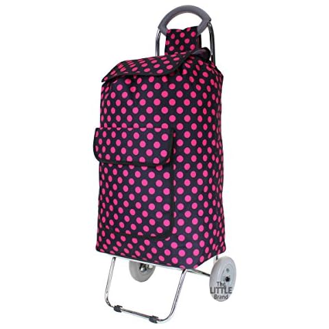 Rocklands London Folding Shopping Trolley Chrome Steel Frame Wheeled Shopping Cart Grocery Bag (Pink (Polka Dot)) Cover