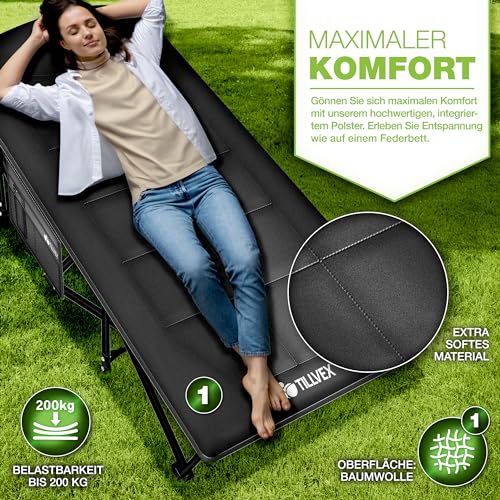 tillvex® Campingbett klappbar mit Tragetasche bis 200 kg Indoor & Outdoor – Ansicht 3