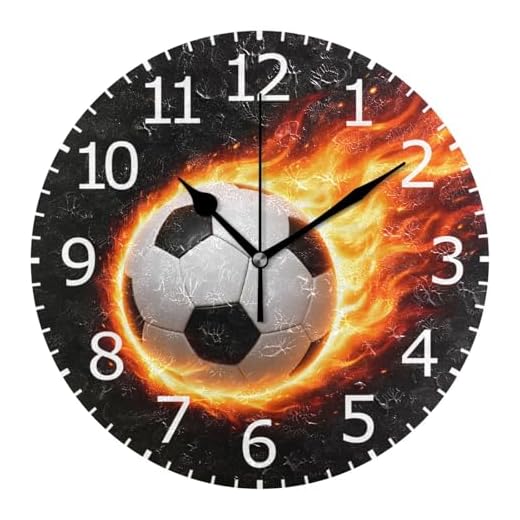 ALAZA Non-Ticking Silent Round Wall Clock, Soccer Ball on Fire Decor Clock for Home School Kitchen Bedroom Living Room