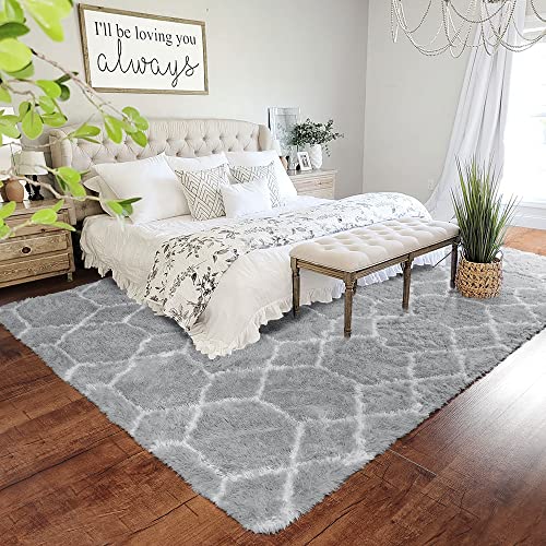 Bstluv Light Grey Rugs For Living Room,6X9 Large Soft Shag Cute Area Rug For Bedroom Aesthetic,Big Fuzzy Faux Fur Carpet For Boys,Kids,Girls Room,Playroom,Classroom,Nursery,Office,Fluffy Rug #TOP6
