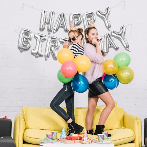 Image of Silver Happy Birthday Balloon Banner Set -16 Inch Foil Letters Balloons, Reusable Birthday Decorations and Party Supplies, Suitable for Men and Women's Birthday Decorations,Party Backdrop