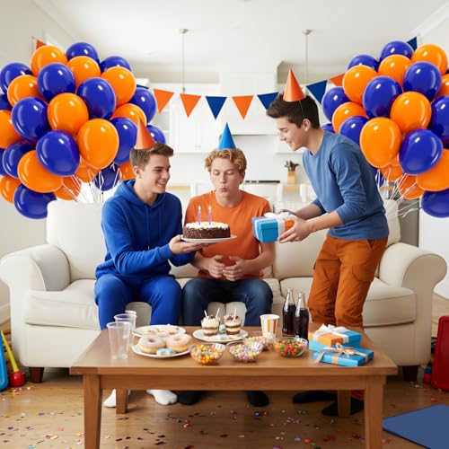 Image of 60pcs Royal Blue and Orange Balloons, Orange and Blue Balloons for Graduation Birthday Party Decorations