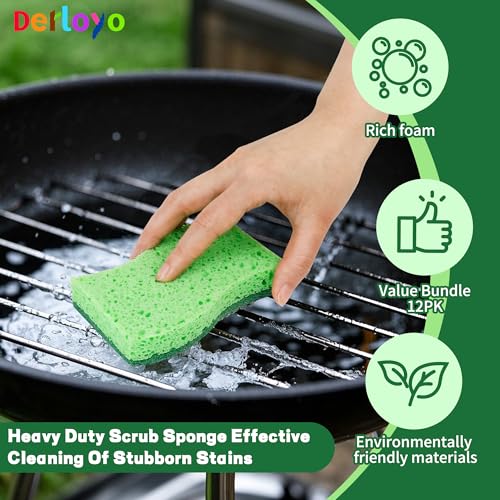 Image of 12 Count Heavy Duty Scrub Sponges,Long Lasting Cleaning Sponges for Cleaning Kitchen and Household, Dishes,Dual Sided Kitchen Sponges for Non-Coated Cookware-Green
