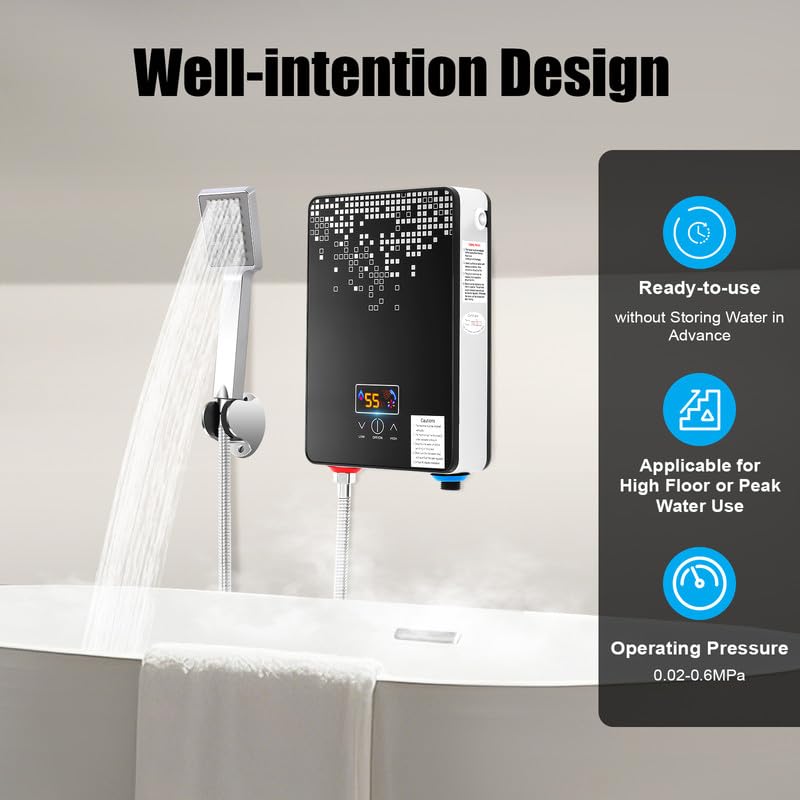 Calentador De Agua Eléctrico Compacto Para Montaje En Pared, Termo Eléctrico Con Indicador LED Para Cocina Y Baño, Negro