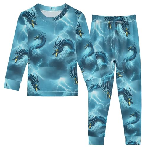 Pajama Sets Long Sleeve Blue Dragons in Stormy Skies Soft Comfy Sleepwear 2 Piece PJS 3-8T