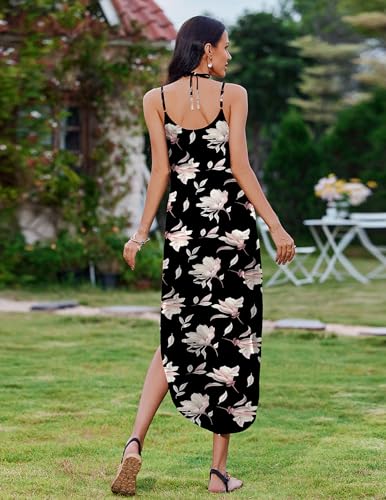 Image of Zeagoo Women's Casual Sundress Summer Maxi Sleeveless V Neck Split Boho Beach Dress Travel Vacation Dress with Pockets
