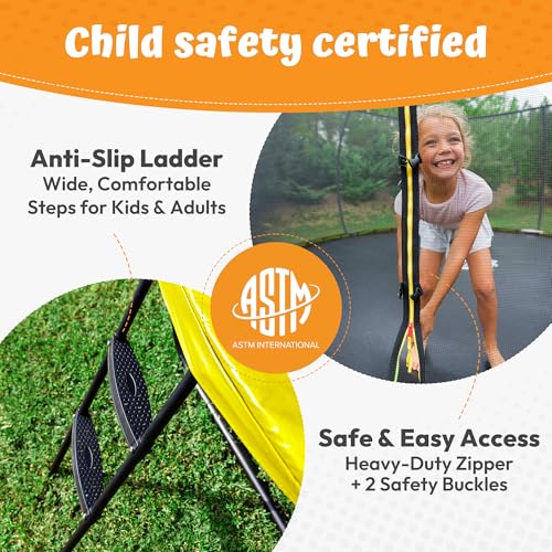 Image of JUMPZYLLA Trampoline Outdoor 8FT 10FT 12FT 14FT 15FT 16FT with Enclosure and Ladder, ASTM Approved Recreational Trampoline for Kids and Adults, Anti-Rust Coated Frame