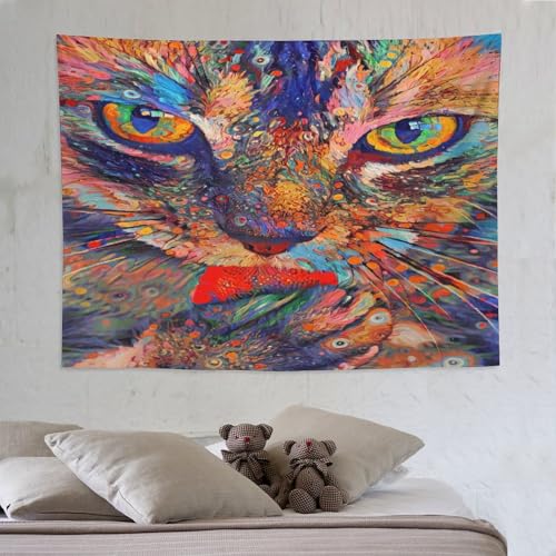 Tapisserie murale suspendue chat grand format 150x200cm decoration salon