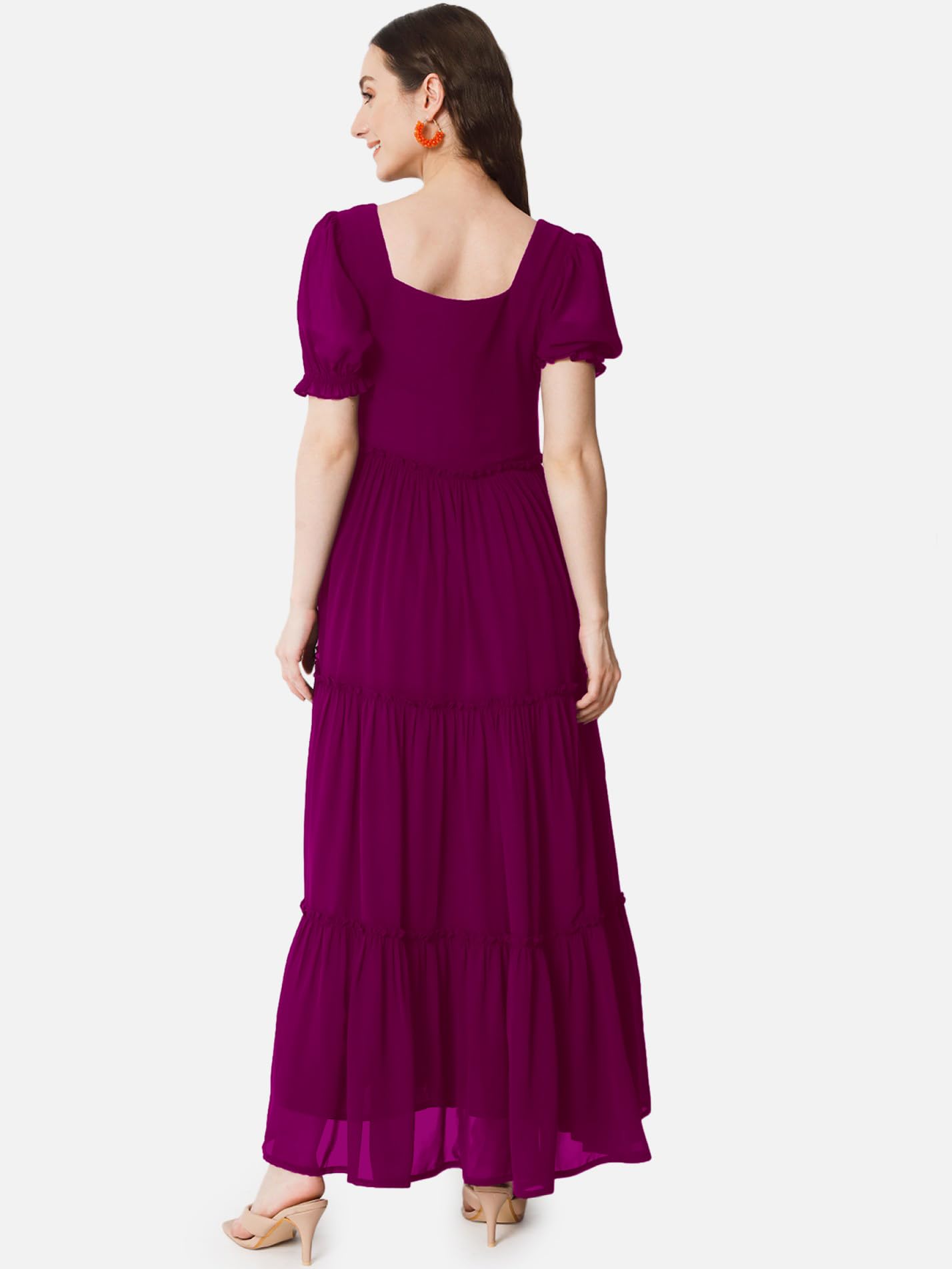Femvy Vestido sólido Georgette de diseñador para mujer 761