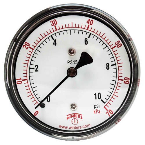 Winters PLP Series Steel Dual Scale Low Pressure Gauge with Brass Internals, 0-10 psi, 2-1/2
