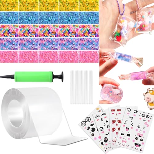 Jaxbo Nano Tape Bubbles Kit?Plastic Bubbles Balloon?Double Sided Super Elastic Bubble Plastic with DIY Sequin Stickers for Party