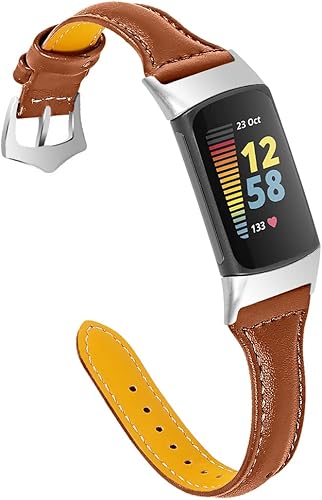 Miniatura 14 de Leather Strap Compatible with Fitbit Charge 6/Charge 5 Strap, Women Men Genuine Leather Sport Band Replacement Watch Wristband Bracelet for Charge 6